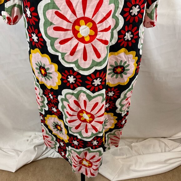 Boden Midi-Maxi Dress US 6 Black Pink Red Yellow Green Floral Mandarin Collar - Picture 5 of 13
